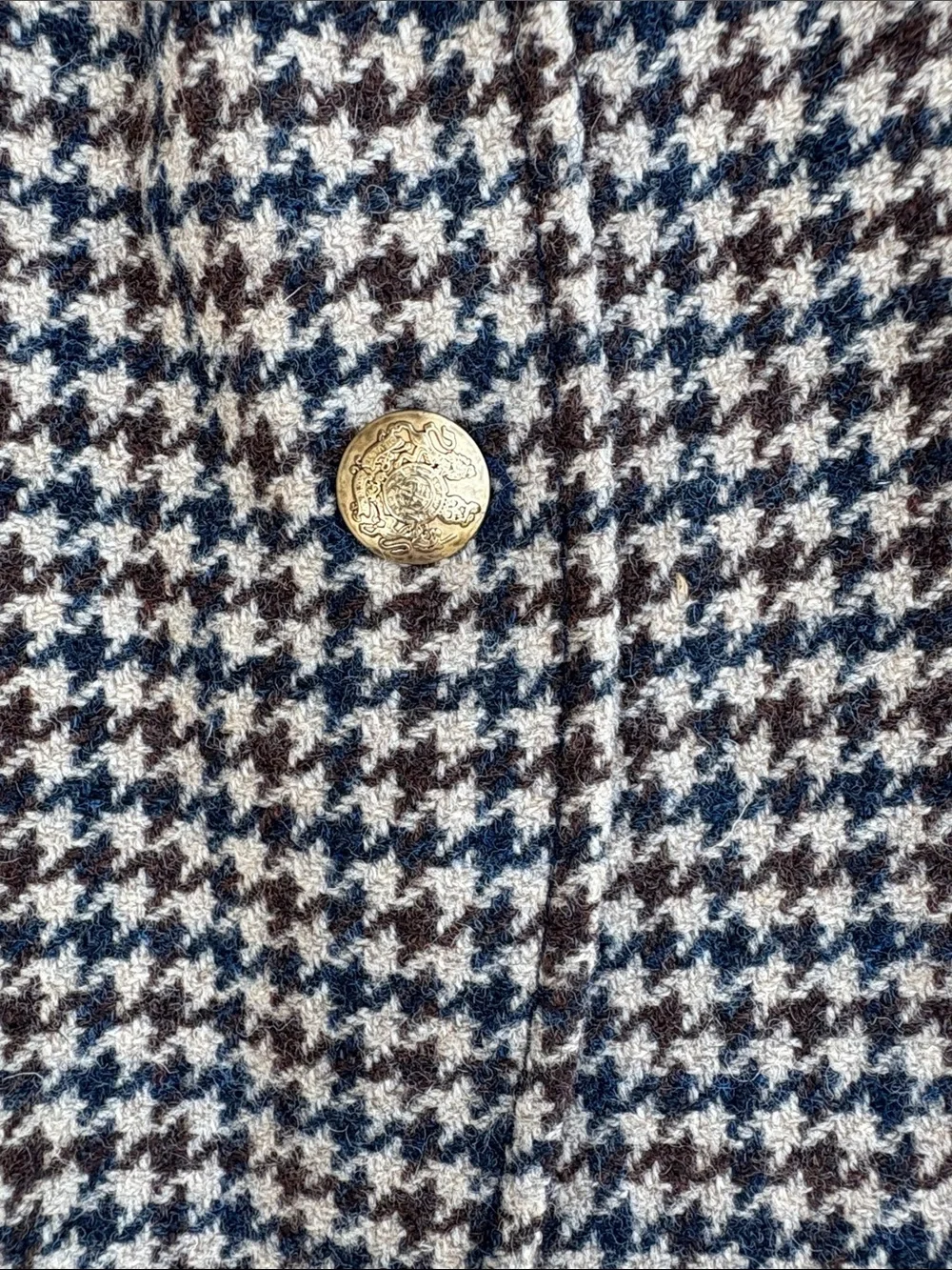 J. Crew Houndstooth Blazer in Navy and Brown with Gold Buttons